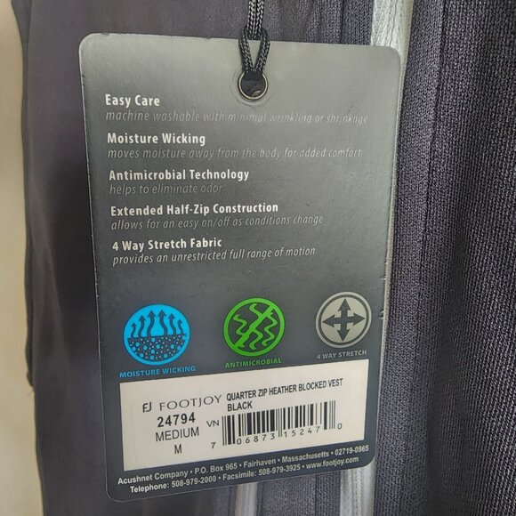 NWT Footjoy Mens Quarter Zip Heather Blocked Vest Sweater Golf Black Size M - Picture 8 of 10